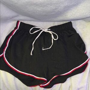 Black Women's Athletic Shorts with Red and White Trim